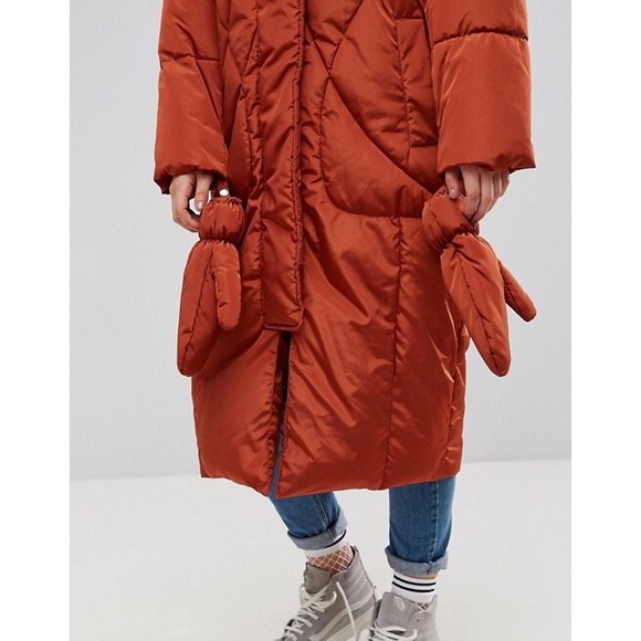 Burnt Orange Longline Puffer Coat - Picture 3 of 4